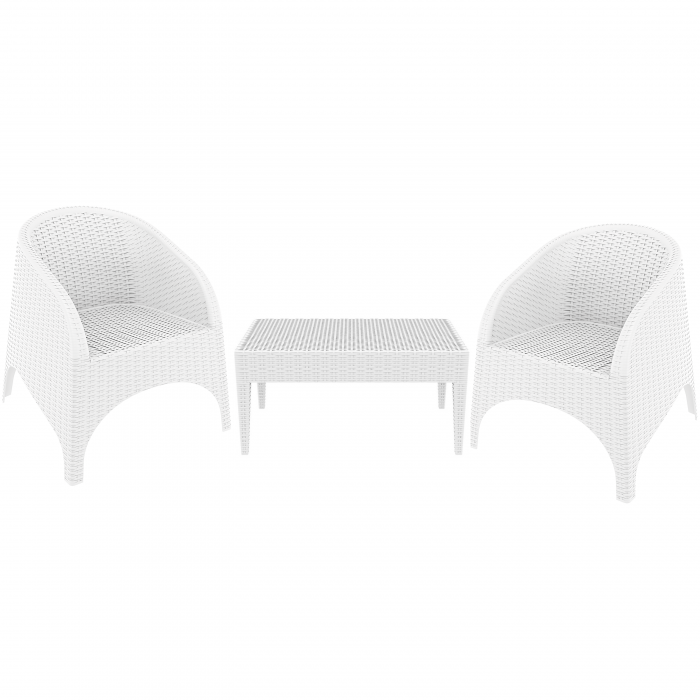 Set mobilier terasa/gradina 2 fotolii ARUBA cu masuta cafea MIAMI 93x53xh45cm polipropilen/fibra sticla culoare alba