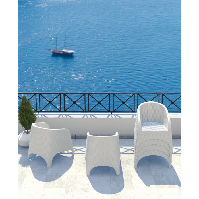 Set mobilier terasa/gradina 2 fotolii ARUBA cu masuta cafea MIAMI 93x53xh45cm polipropilen/fibra sticla culoare alba + 2 perne