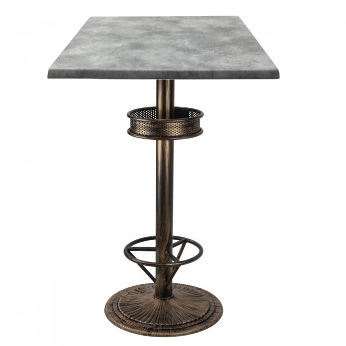 Masa bar patrata blat werzalit 70x70xh112cm Raki Copperfield cu picior metalic aspect vintage bronz antichizat 50xh110cm