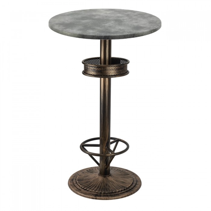 Masa bar Raki Copperfield 60xh112cm  blat werzalit si picior metalic aspect vintage bronz antichizat 50xh110cm