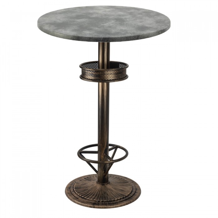 Masa bar Raki Copperfield blat werzalit 70xh112cm cu picior metalic aspect vintage bronz antichizat 50xh110cm