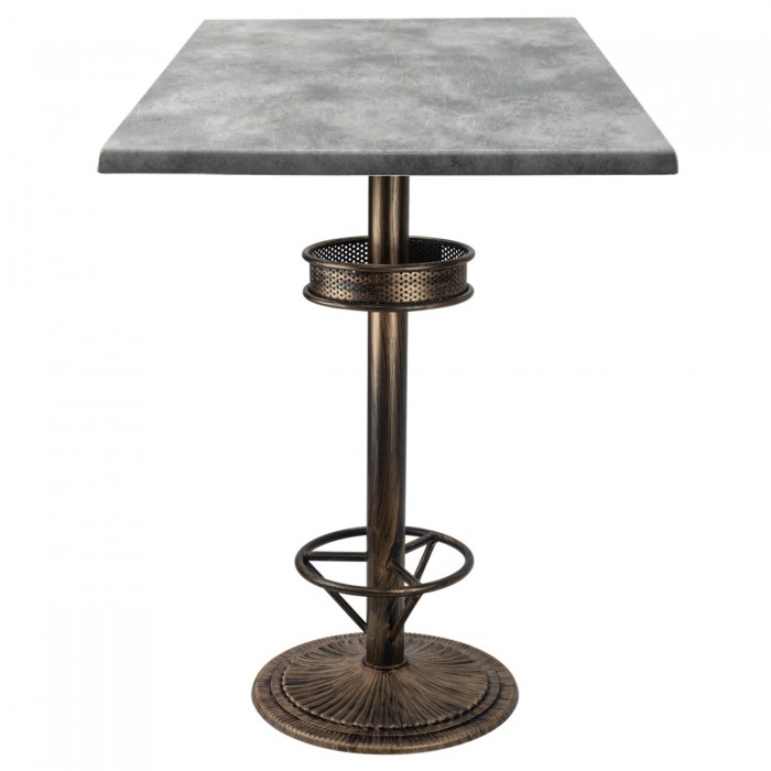 Masa inalta bar patrata Raki Copperfield  80x80xh112cm blat werzalit si picior metalic aspect vintage bronz antichizat 50xh110cm