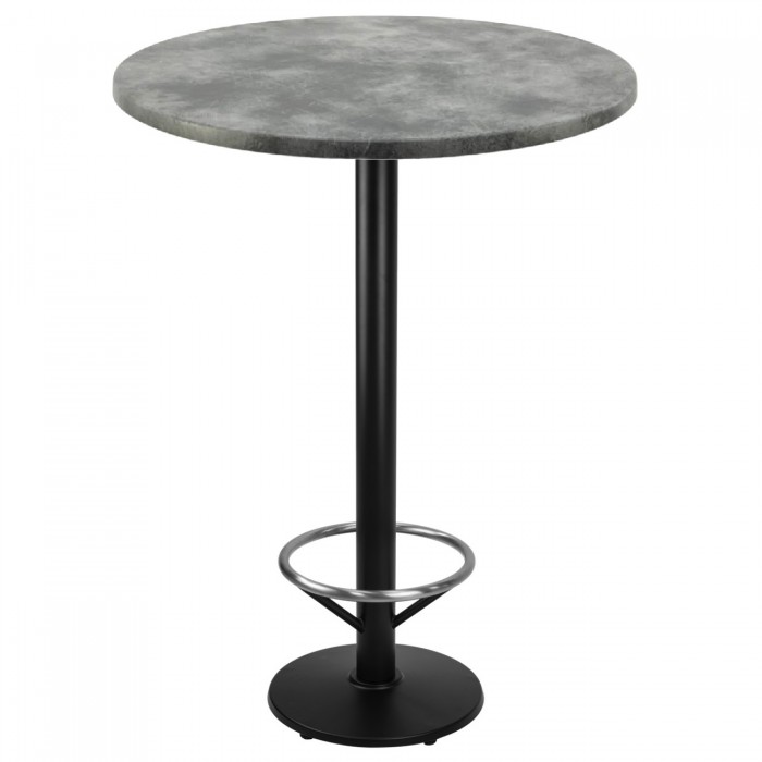 Masa inalta bar rotunda blat werzalit 80xh112cm Raki Copperfield si picior metalic negru cu suport picioare 43xh110cm