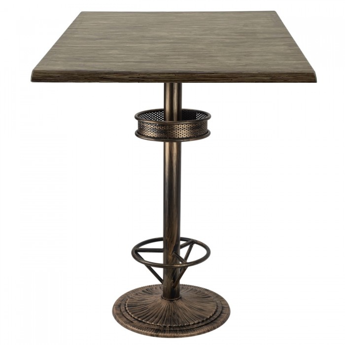 Masa bar inalta patrata 80x80xh112cm Raki Dark Seagrass blat werzalit si picior metalic aspect vintage bronz antichizat 50xh110cm