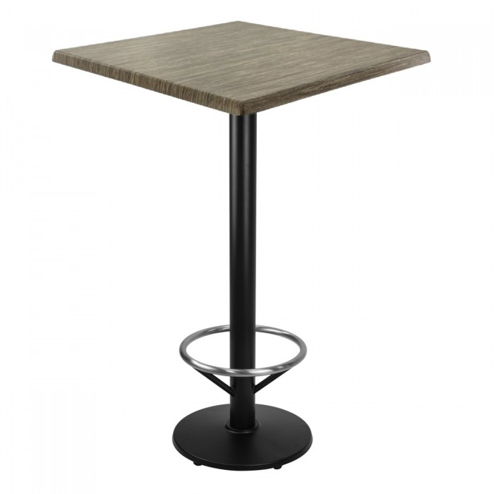 Masa inalta bar patrata 70x70xh112cm Raki Dark Seagrass blat werzalit si picior metalic negru cu suport picioare 43xh110cm
