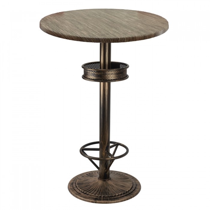 Masa inalta bar rotunda 60xh112cm Raki Dark Seagrass blat werzalit si picior metalic aspect vintage bronz antichizat 50xh110cm