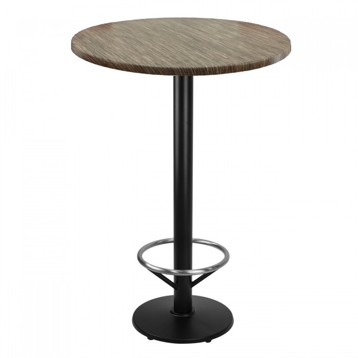 Masa inalta bar rotunda 60xh112cm Raki Dark Seagrass blat werzalit si picior metalic negru cu suport picioare 43xh110cm