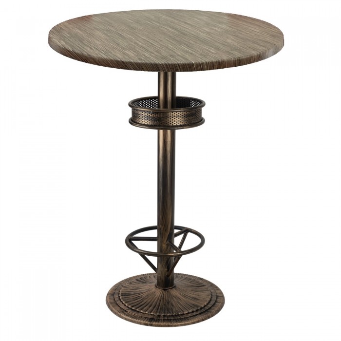 Masa rotunda inalta bar 70xh112cm Raki Dark Seagrass blat werzalit si picior metalic aspect vintage bronz antichizat 50xh110cm