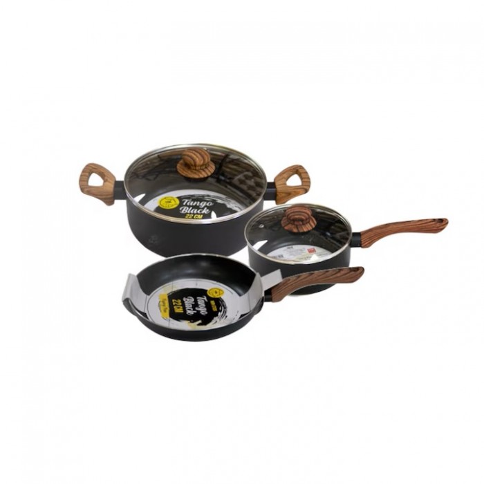 Set de gatit TANGO, inductie, oala cu capac 24cm, cratita cu capac 18cm si tigaie 24cm