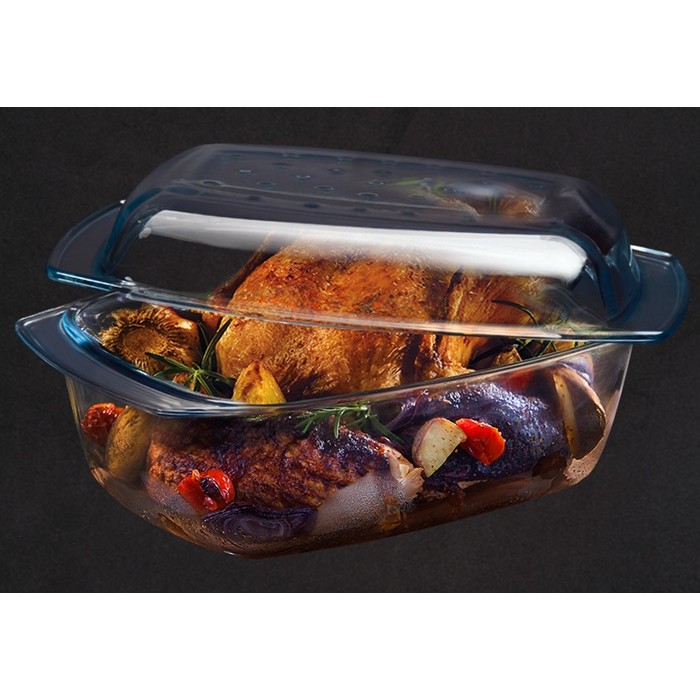 Vas yena cu capac WOL sticla termorezistenta 4,1l 34,2x21,5xh12,1cm, cu grill antiaderent si picurator