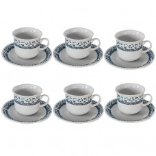 Set 6 cesti cu 6 farfurioare 230ml pentru  ceai din portelan MN015603