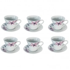 Set 6 cesti cu 6 farfurioare 200ml de ceai din portelan MN015616