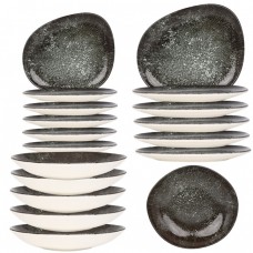 Set serviciu masa 18 piese Bonna Cosmos Black 6 farfurii 24cm,6 farfurii 33cm cu 6 farurii adanci portelan 26cm,1000ml