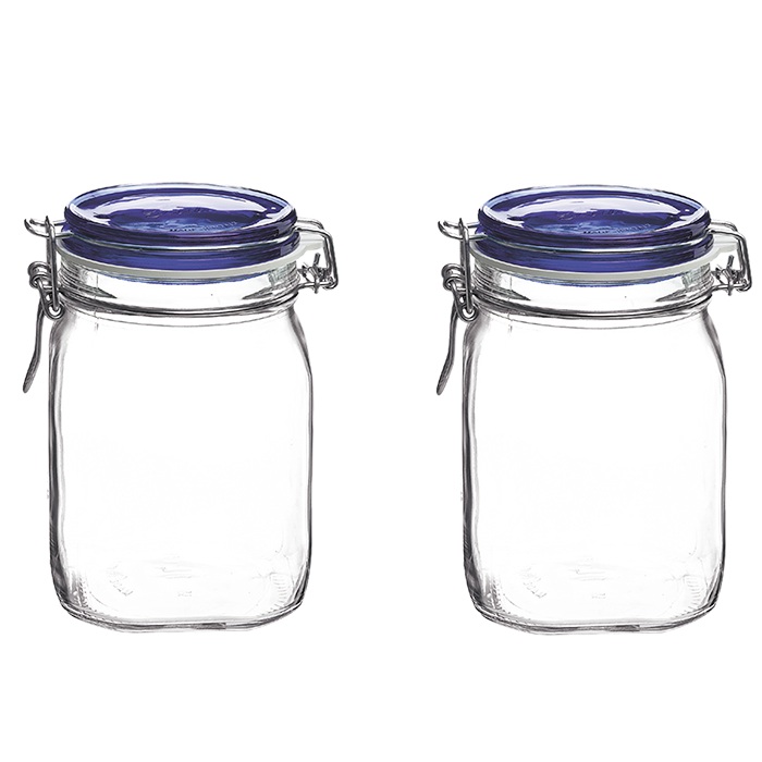 Borcan sticla cu inchidere ermetica BORMIOLI FIDO 1000ml capac albastru (1.49530)