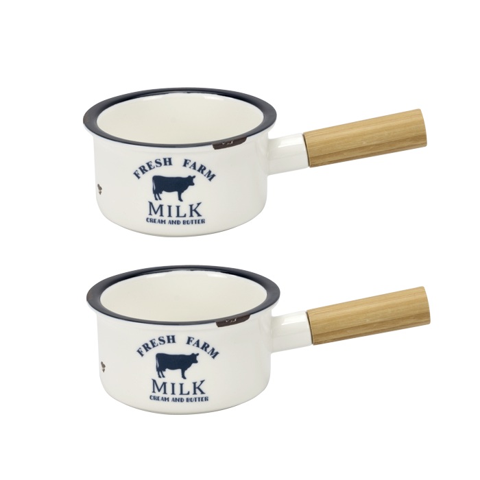 Cratita portelan cu maner bambus CULINARO HAPPY FARM, 18,6x11,5xh6cm, 350ml
