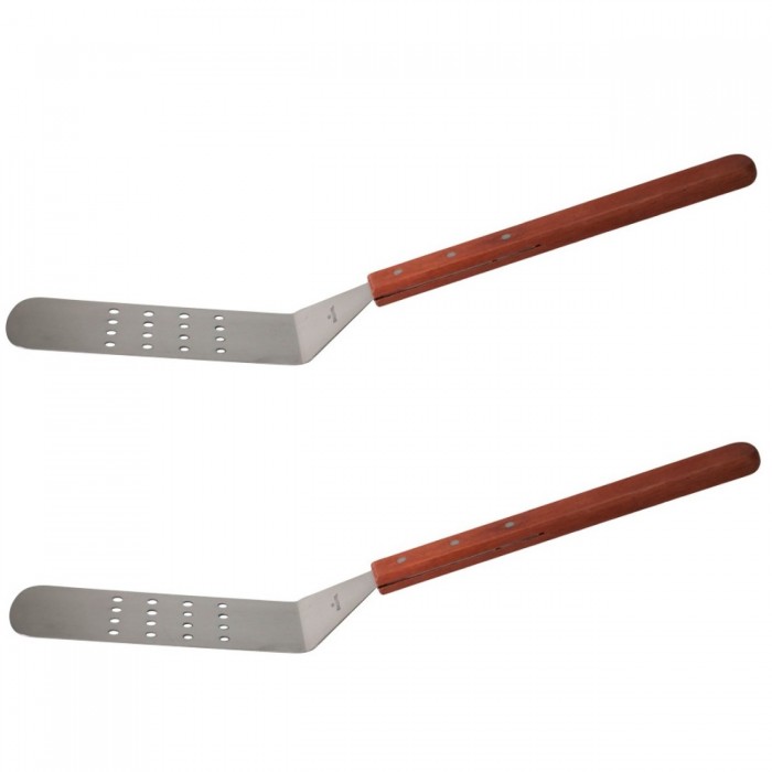 Set 2 spatule pizza perforata RAKI inox cu maner lemn