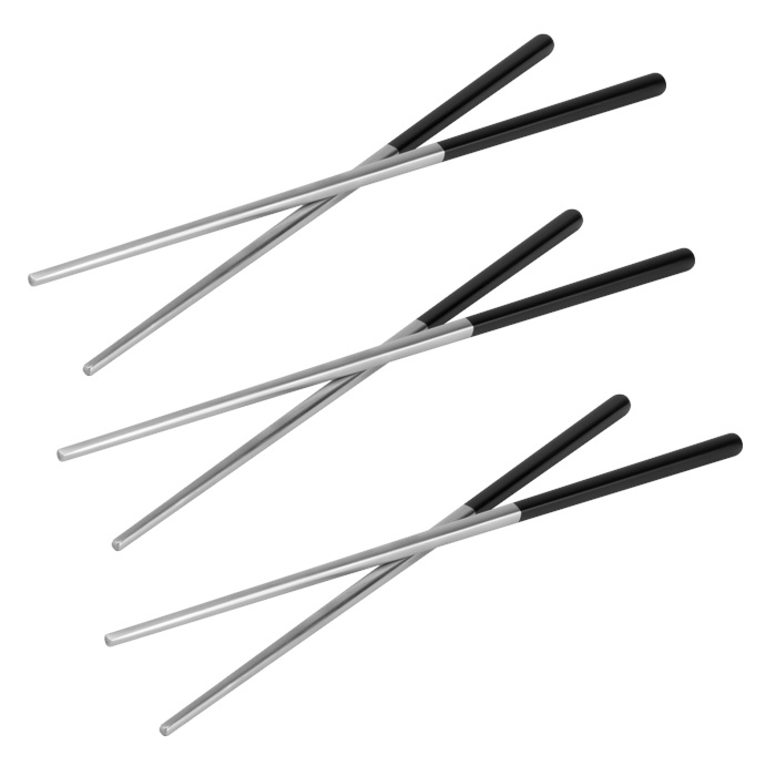 Betisoare japoneze RAKI SHIBUI, set de 2 bete, chopsticks, negru/argintiu