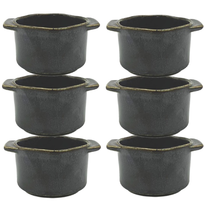 Bol ramekin portelan cu manere CULINARO ANTIQUE-BLACK, D11cm, 150ml