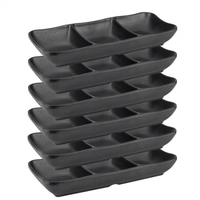 Sosiera cu 3 compartimente RAKI SHIBUI, 19,5x8,5xh3cm, melamina, neagra, pentru sos asiatic