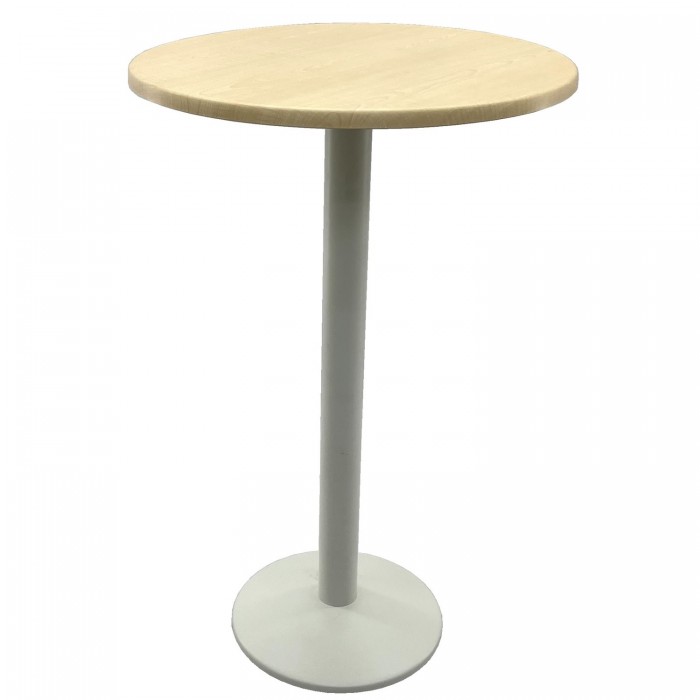 Masa bar inalta rotunda 70x112cm Raki Maple blat werzalit si picior metalic alb 43xh110cm
