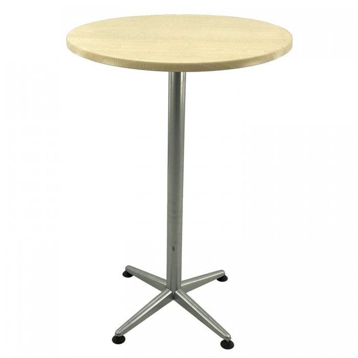 Masa bar inalta rotunda 70xh107cm Raki Maple blat werzalit si picior metalic clasic gri h105