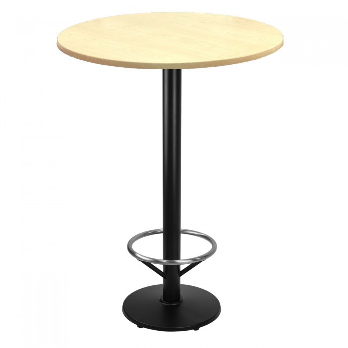 Masa bar inalta rotunda 70xh112cm Raki Maple blat werzalit si picior metalic negru cu suport picioare 43xh110cm