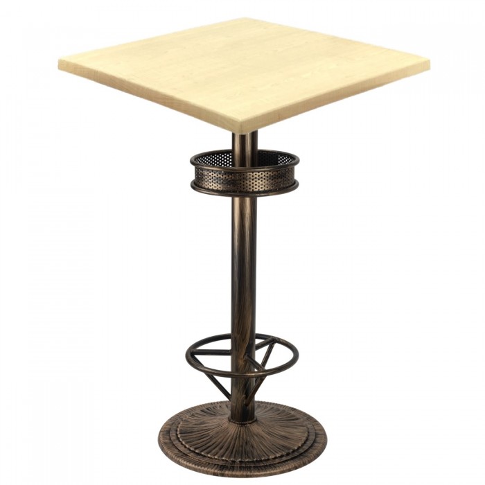 Masa inalta bar patrata 70x70xh112cm Raki Maple blat werzalit si picior metalic aspect vintage bronz antichizat 50xh110cm