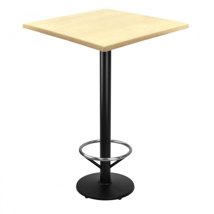 Masa inalta bar patrata 70x70xh112cm Raki Maple blat werzalit si picior metalic negru cu suport picioare 43xh110cm
