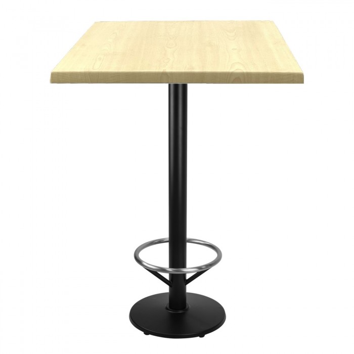Masa inalta bar patrata 70x70xh112cm Raki Maple blat werzalit si picior metalic negru cu suport picioare 43xh110cm