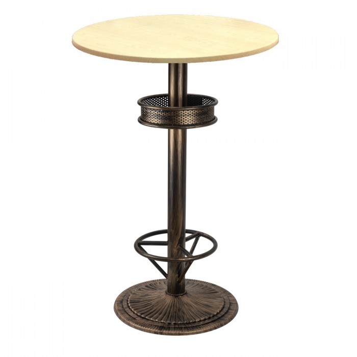 Masa inalta bar rotunda 60xh112cm Raki Maple blat werzalit si picior metalic aspect vintage bronz antichizat 50xh110cm