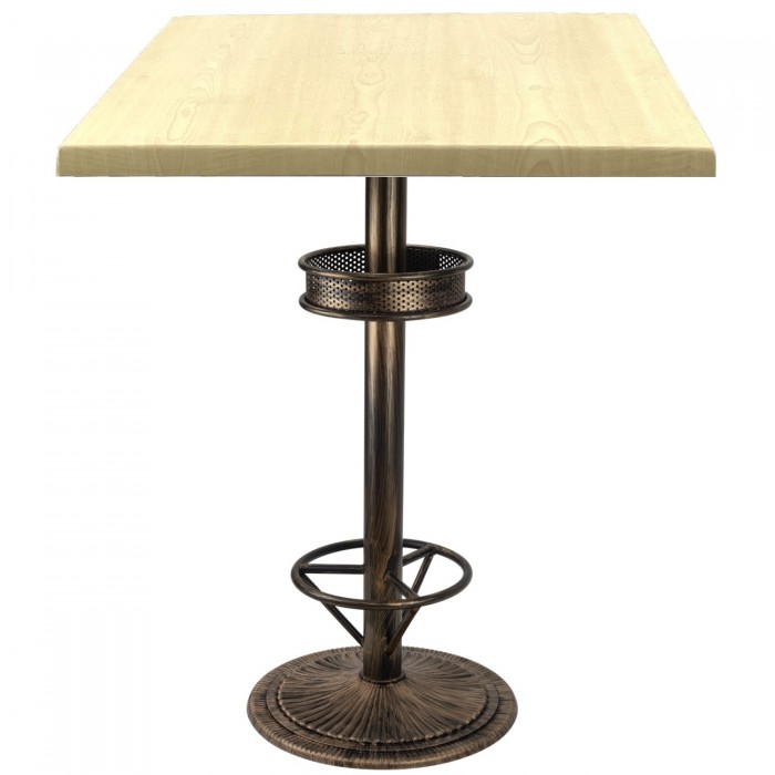 Masa patrata inalta bar 80x80xh112cm Raki Maple blat werzalit si picior metalic aspect vintage bronz antichizat 50xh110cm