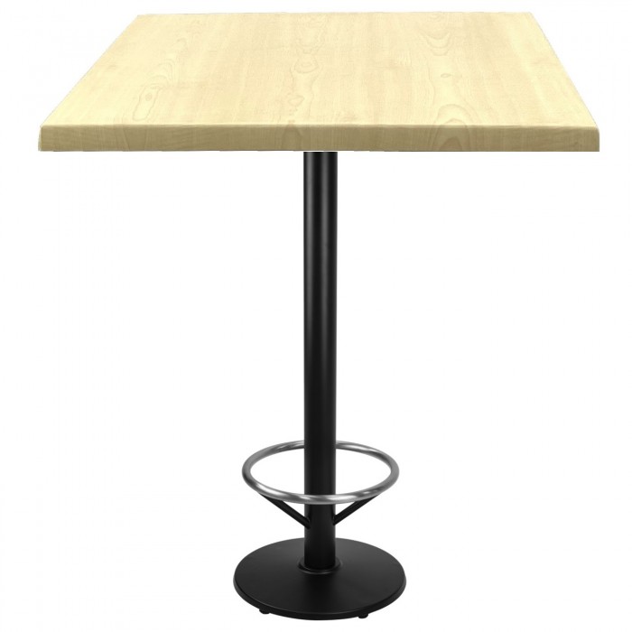 Masa patrata inalta bar 80x80xh112cm Raki Maple blat werzalit si picior metalic negru cu suport picioare 43xh110cm