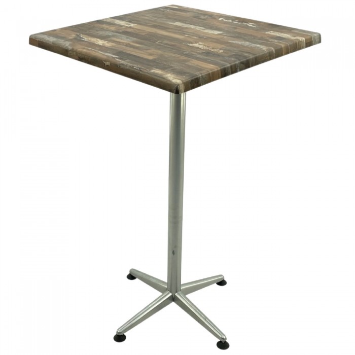 Masa bar patrata Raki Maracaibo 80x80xh107cm blat werzalit si picior metalic clasic gri h105
