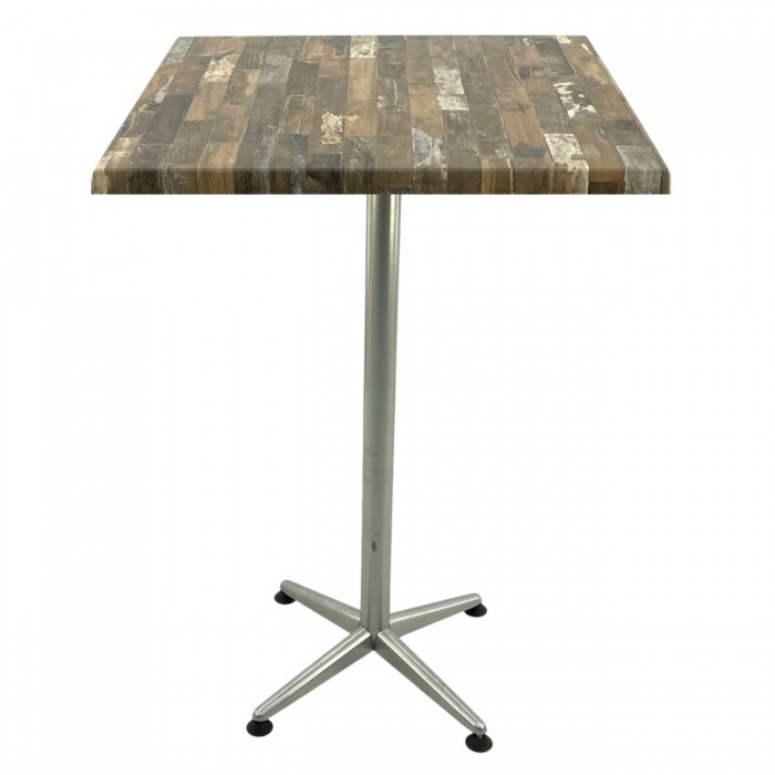 Masa bar patrata Raki Maracaibo 80x80xh107cm blat werzalit si picior metalic clasic gri h105