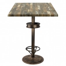 Masa bar patrata Raki Maracaibo 80x80xh112cm blat werzalit si picior metalic aspect vintage bronz antichizat 50xh110cm