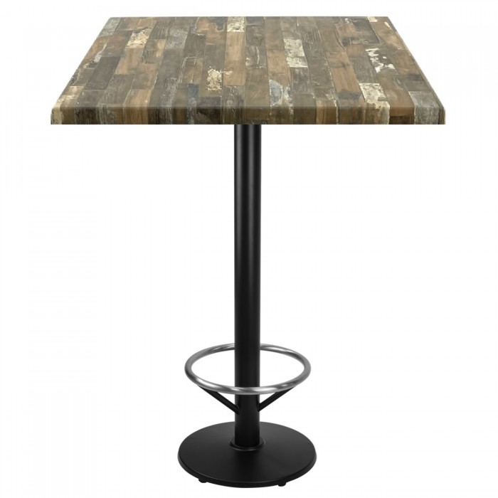 Masa bar patrata Raki Maracaibo 80x80xh112cm blat werzalit si picior metalic negru cu suport picioare 43xh110cm