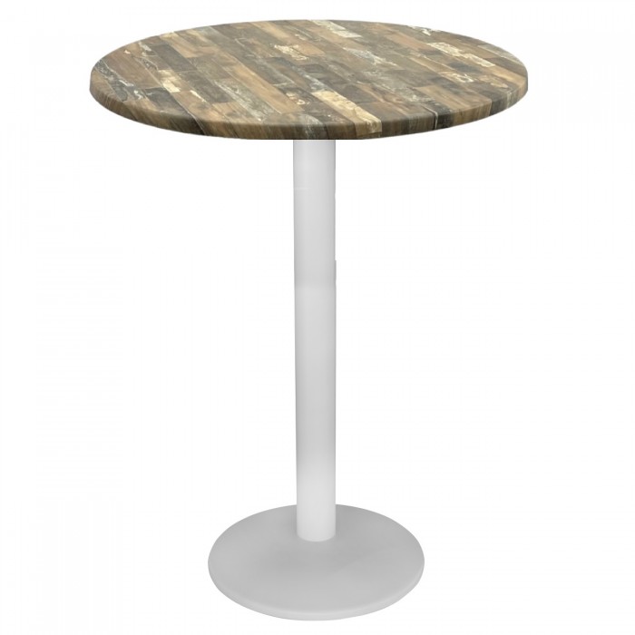 Masa bar rotunda blat werzalit 80xh112cm Raki Maracaibo cu picior metalic alb 43xh110cm