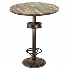 Masa bar rotunda blat werzalit 80xh112cm Raki Maracaibo cu picior metalic aspect vintage bronz antichizat 50xh110cm