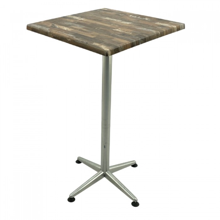 Masa inalta bar patrata Raki Maracaibo 70x70xh107cm blat werzalit si picior metalic clasic gri h105