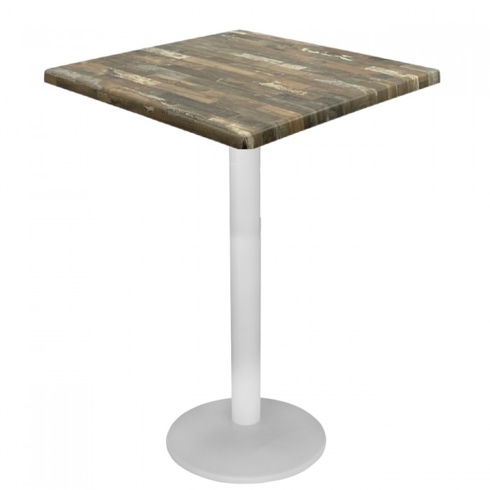 Masa inalta bar patrata Raki Maracaibo 70x70xh112cm blat werzalit si picior metalic alb 43xh110cm