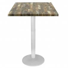 Masa inalta bar patrata Raki Maracaibo 70x70xh112cm blat werzalit si picior metalic alb 43xh110cm