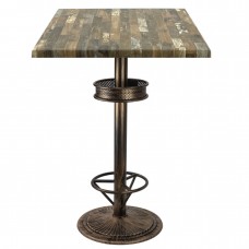 Masa inalta bar patrata Raki Maracaibo 70x70xh112cm blat werzalit si picior metalic aspect vintage bronz antichizat 50xh110cm