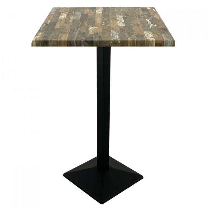 Masa inalta bar patrata Raki Maracaibo 70x70xh112cm blat werzalit si picior metalic negru 40x40xh110cm