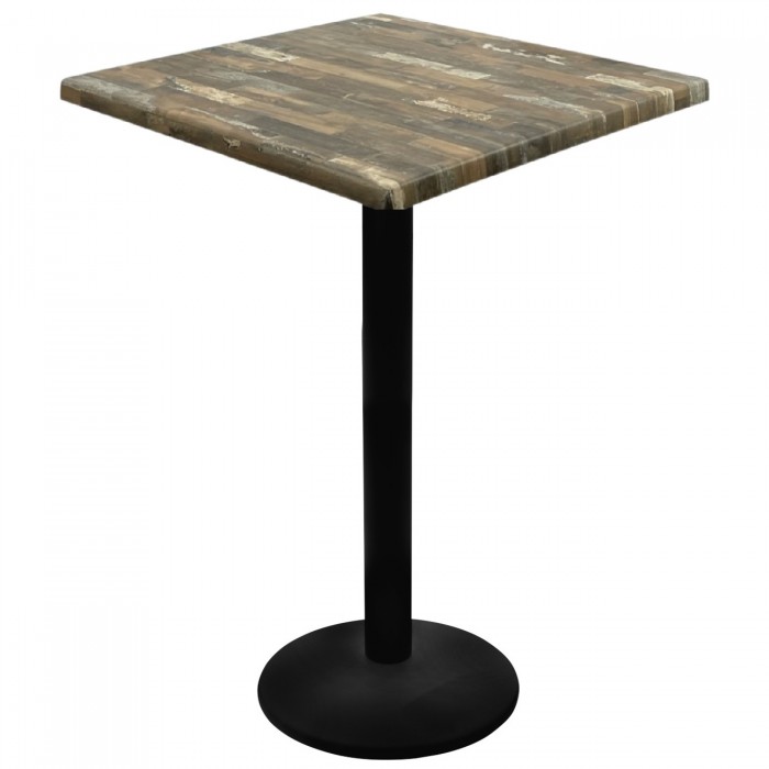 Masa inalta bar patrata Raki Maracaibo 70x70xh112cm blat werzalit si picior metalic negru 43xh110cm