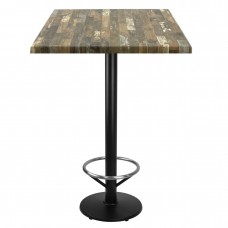 Masa inalta bar patrata Raki Maracaibo 70x70xh112cm blat werzalit si picior metalic negru cu suport picioare 43xh110cm