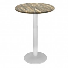 Masa inalta bar rotunda 60xh112cm Raki Maracaibo blat werzalit si picior metalic alb 43xh110cm