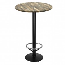 Masa inalta bar rotunda 60xh112cm Raki Maracaibo werzalit si picior metalic negru cu suport picioare 43xh110cm