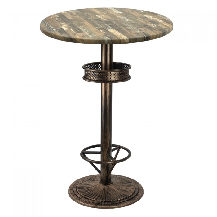 Masa rotunda bar 70xh112cm Raki Maracaibo blat werzalit si picior metalic aspect vintage bronz antichizat 50xh110cm