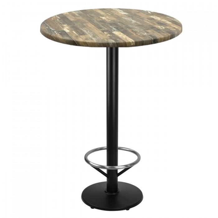 Masa rotunda bar 70xh112cm Raki Maracaibo werzalit si picior metalic negru cu suport picioare 43xh110cm