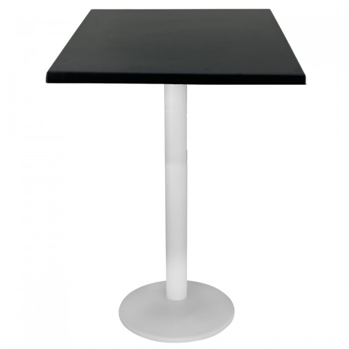 Masa bar patrata blat werzalit negru 70x70xh112cm Raki Black cu picior metalic alb 43xh110cm
